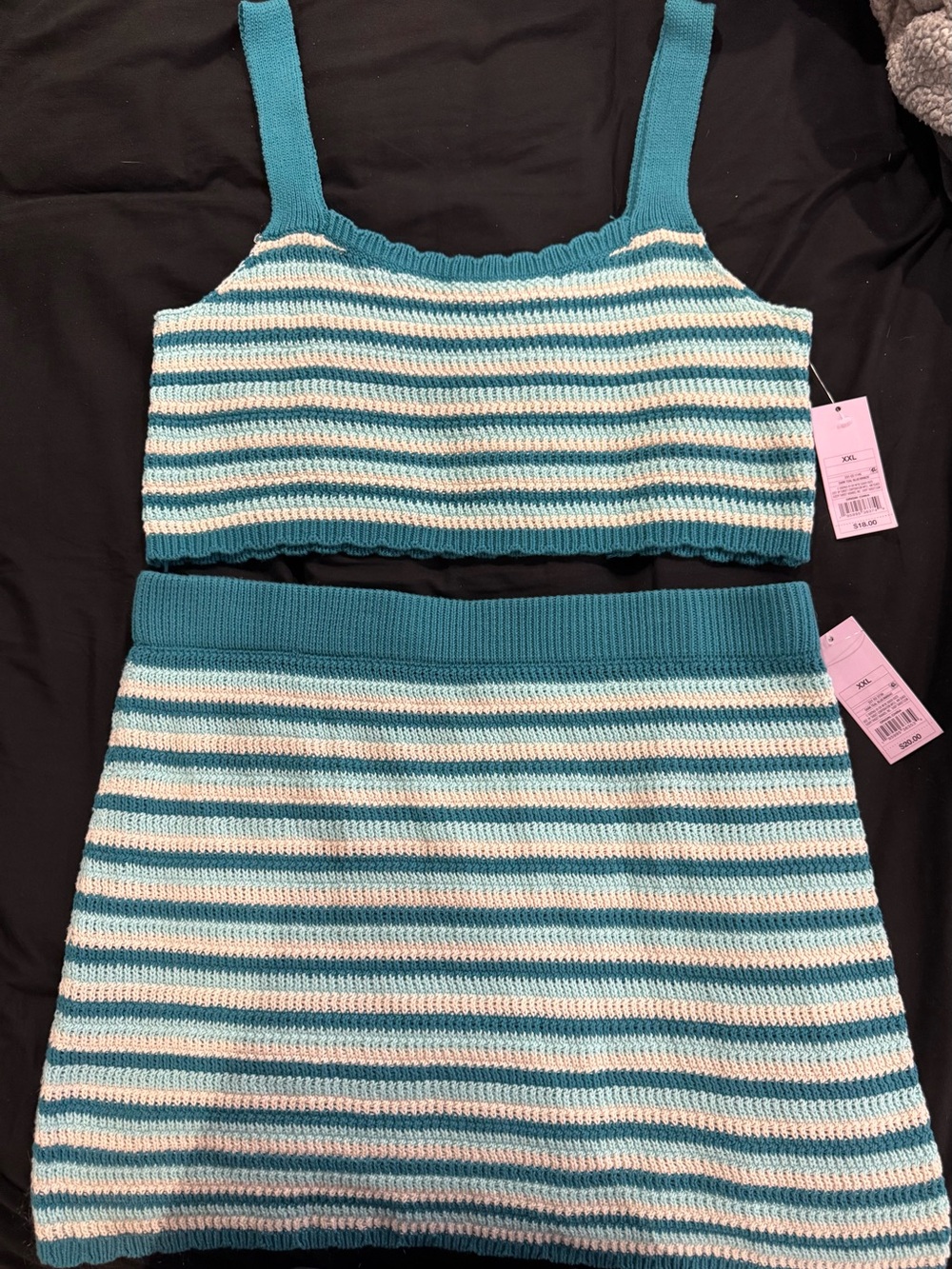 wild fable Striped Knit Tank & Skirt Set - Teal and Cream